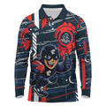 Carlton Football Club Long Sleeve Polo Shirt Mascot Cartoon Football Illustration Style