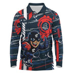 Carlton Football Club Long Sleeve Polo Shirt Mascot Cartoon Football Illustration Style