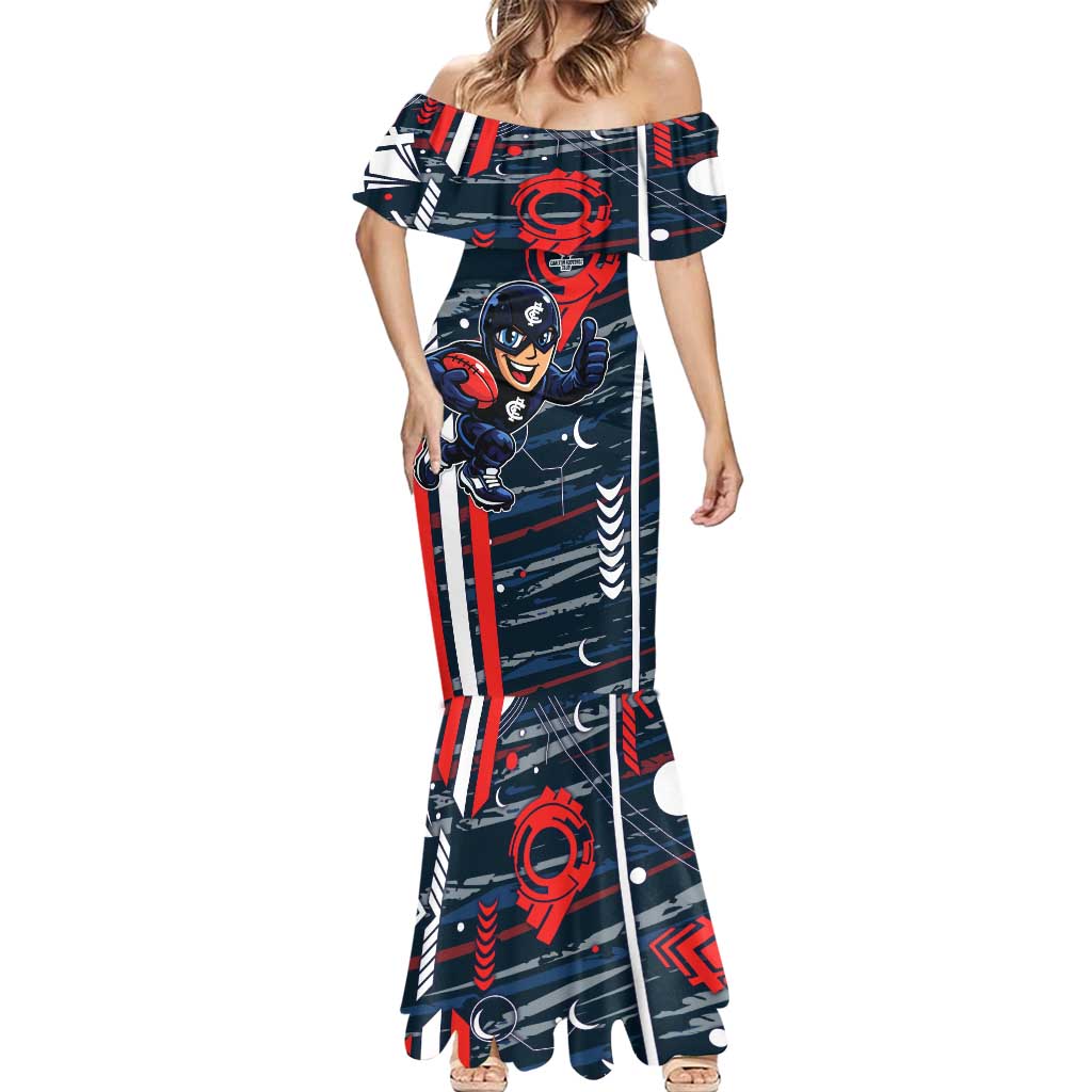 Carlton Football Club Mermaid Dress Mascot Cartoon Football Illustration Style