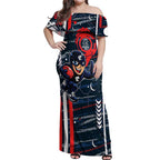 Carlton Football Club Off Shoulder Maxi Dress Mascot Cartoon Football Illustration Style