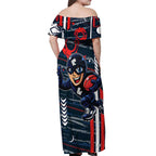 Carlton Football Club Off Shoulder Maxi Dress Mascot Cartoon Football Illustration Style