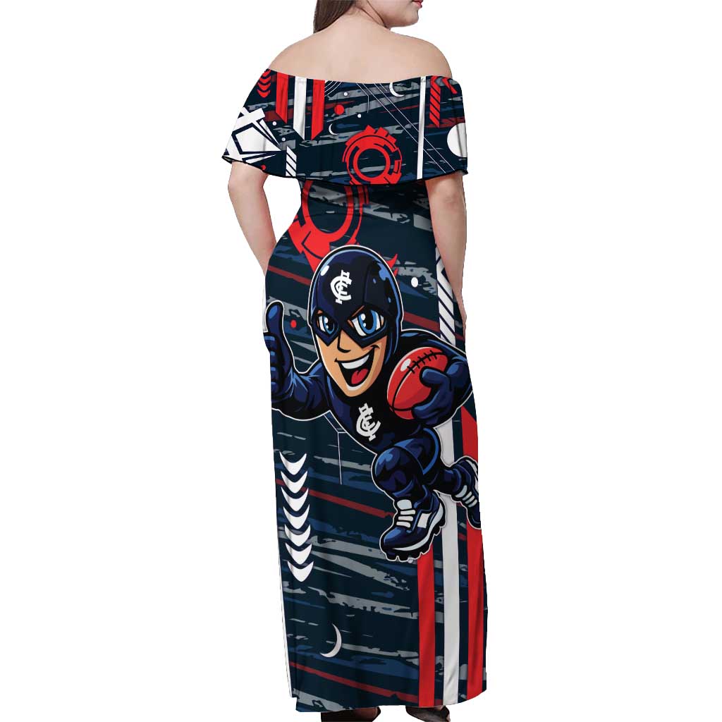 Carlton Football Club Off Shoulder Maxi Dress Mascot Cartoon Football Illustration Style