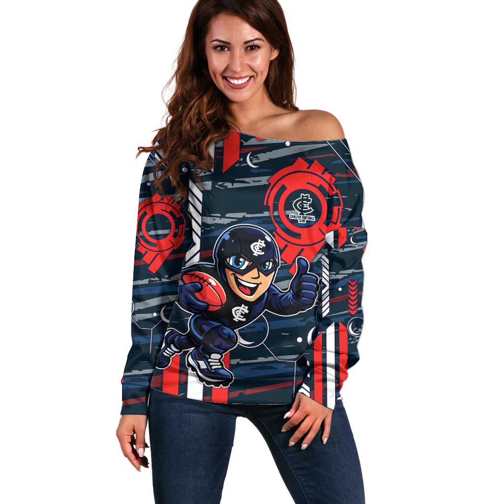 Carlton Football Club Off Shoulder Sweater Mascot Cartoon Football Illustration Style
