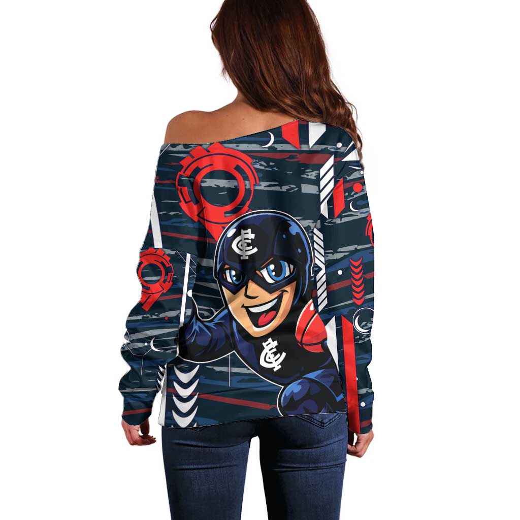 Carlton Football Club Off Shoulder Sweater Mascot Cartoon Football Illustration Style