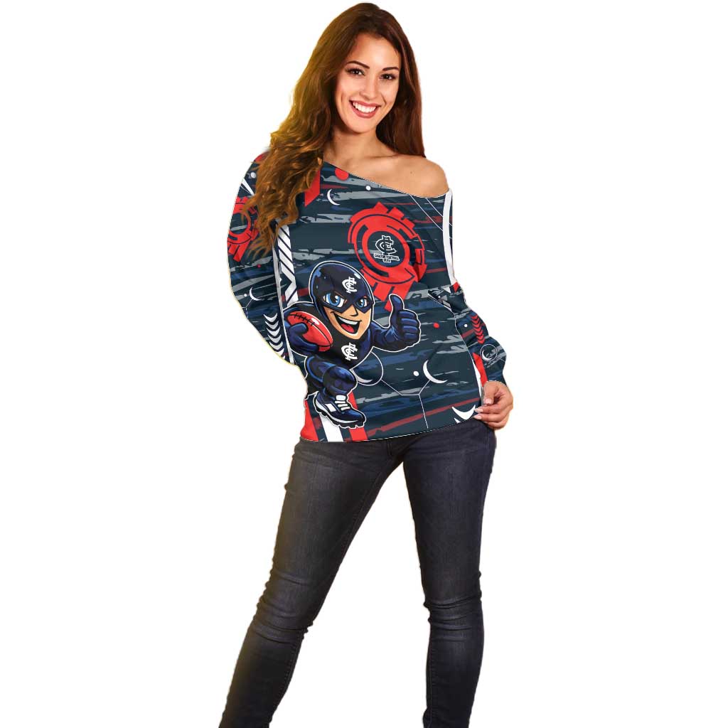 Carlton Football Club Off Shoulder Sweater Mascot Cartoon Football Illustration Style