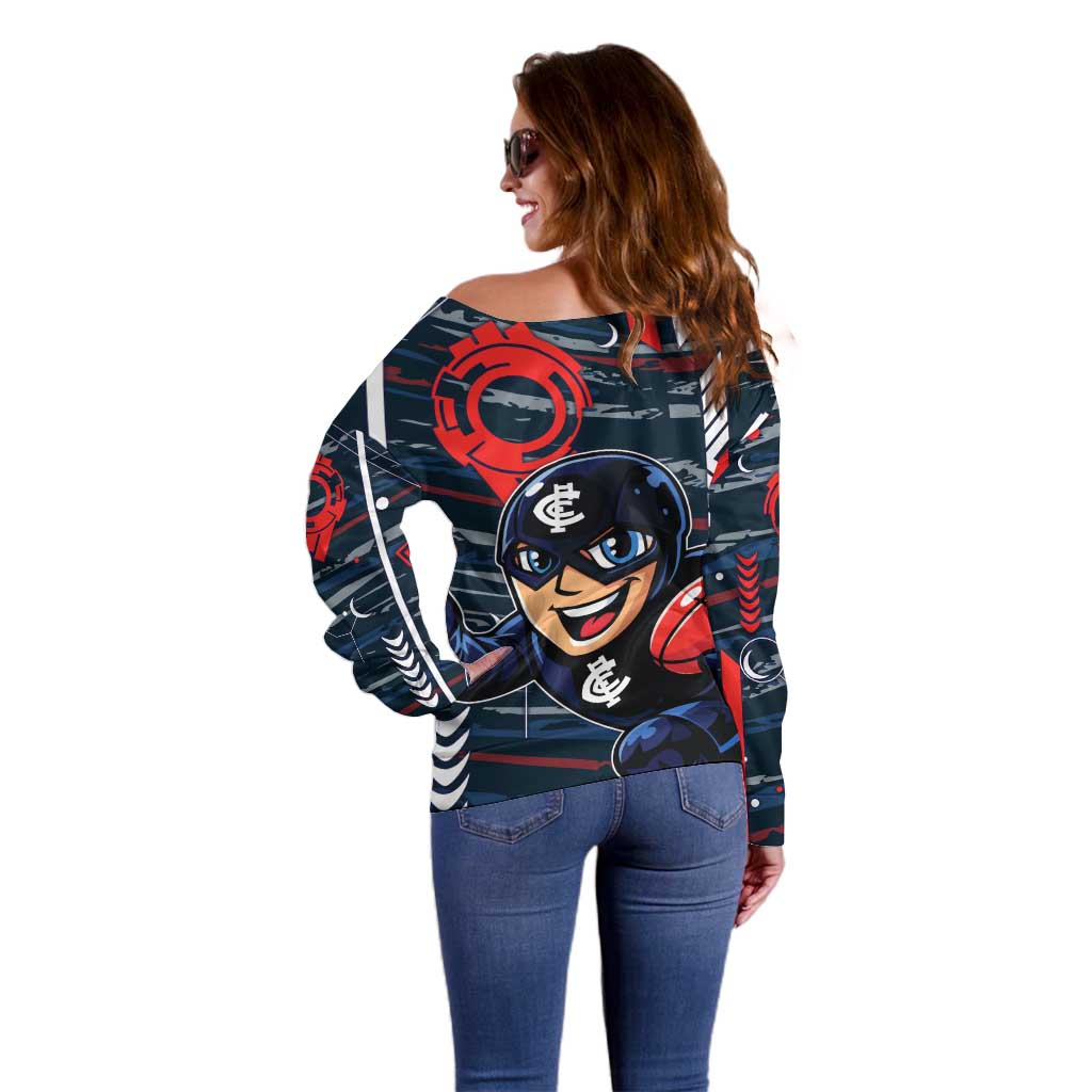 Carlton Football Club Off Shoulder Sweater Mascot Cartoon Football Illustration Style