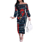 Carlton Football Club Off The Shoulder Long Sleeve Dress Mascot Cartoon Football Illustration Style
