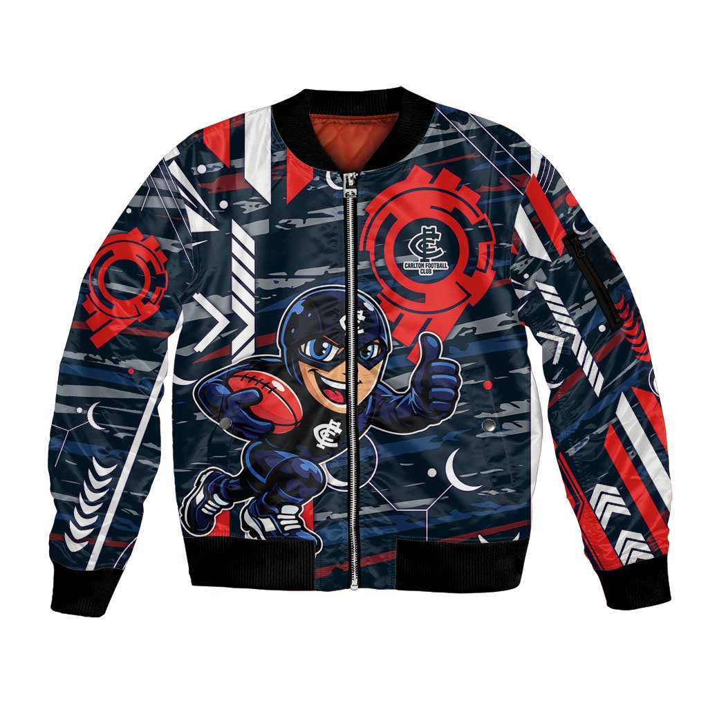 Carlton Football Club Sleeve Zip Bomber Jacket Mascot Cartoon Football Illustration Style
