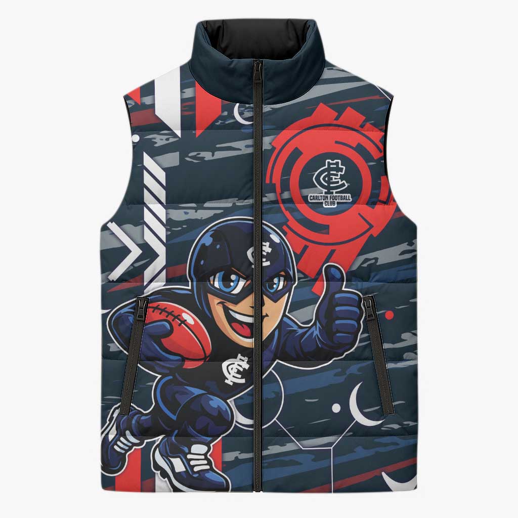 Carlton Football Club Sleeveless Puffer Jacket Mascot Cartoon Football Illustration Style