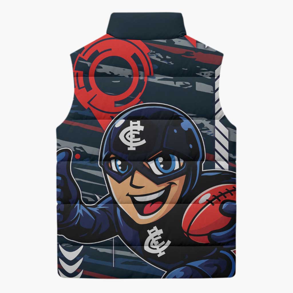 Carlton Football Club Sleeveless Puffer Jacket Mascot Cartoon Football Illustration Style