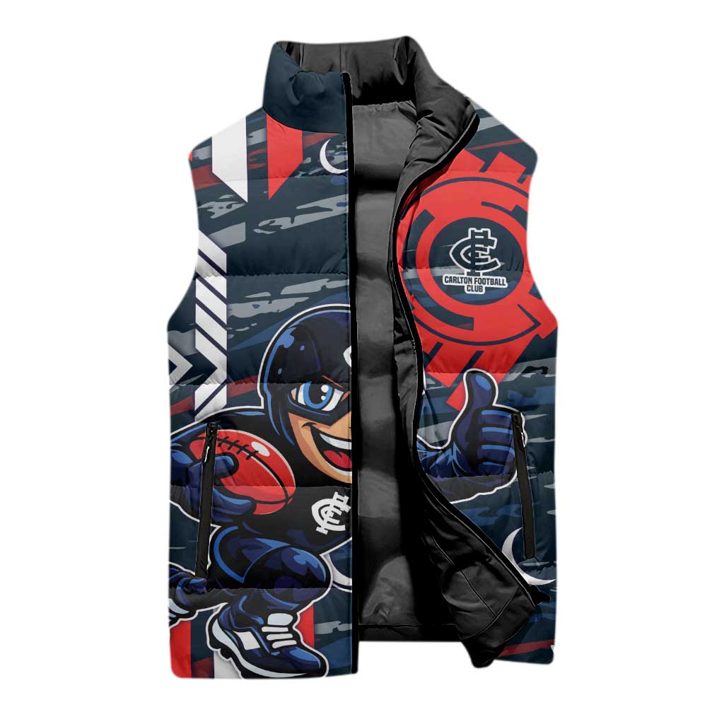 Carlton Football Club Sleeveless Puffer Jacket Mascot Cartoon Football Illustration Style