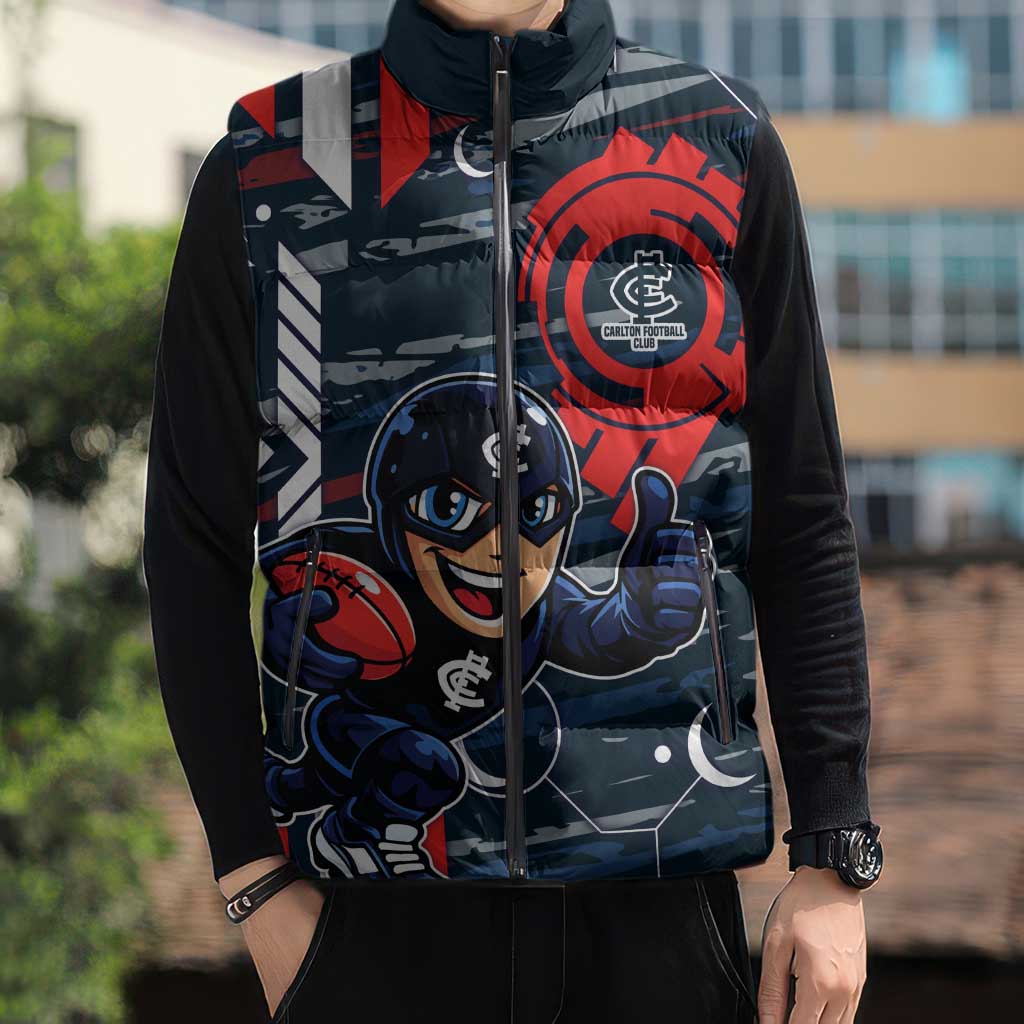 Carlton Football Club Sleeveless Puffer Jacket Mascot Cartoon Football Illustration Style