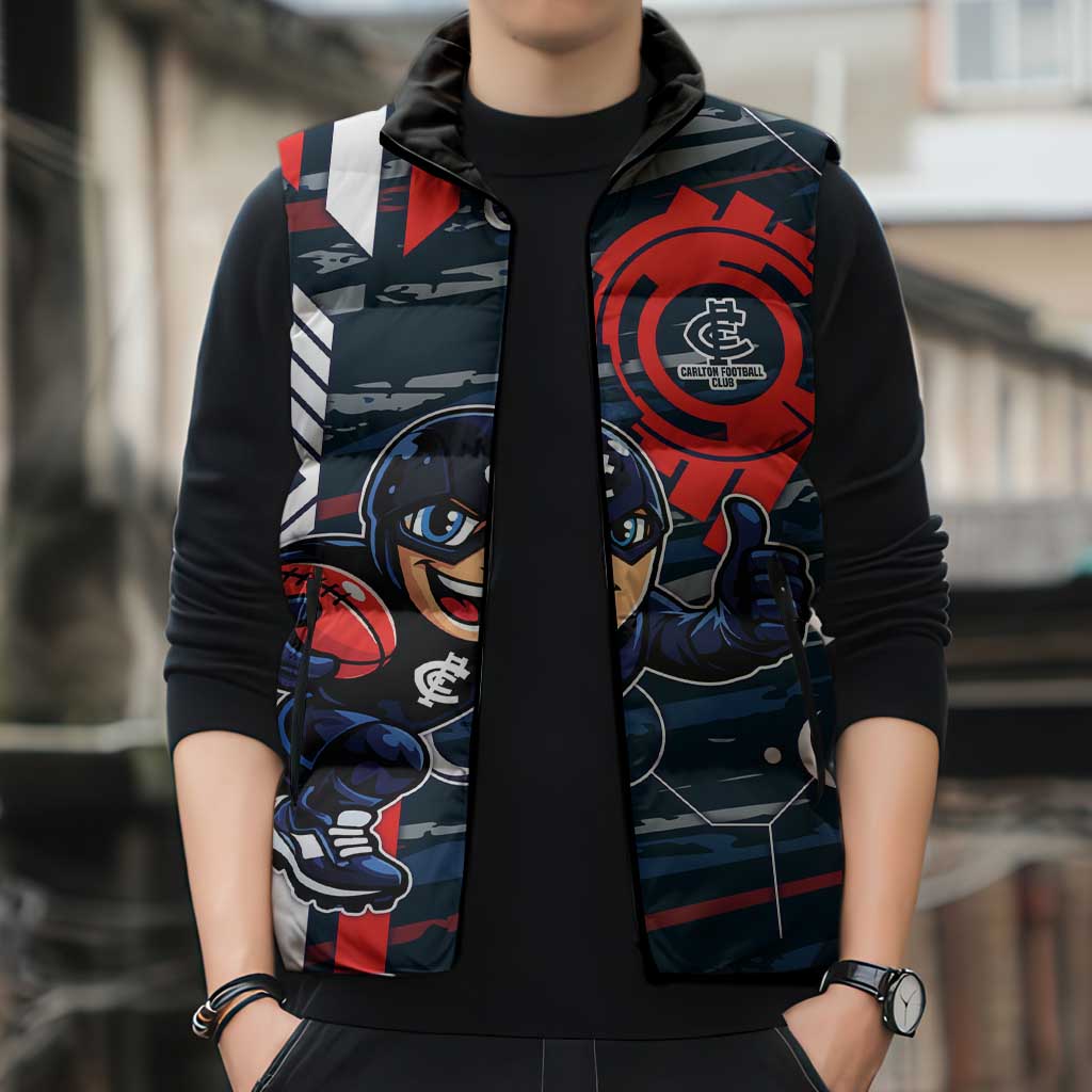Carlton Football Club Sleeveless Puffer Jacket Mascot Cartoon Football Illustration Style