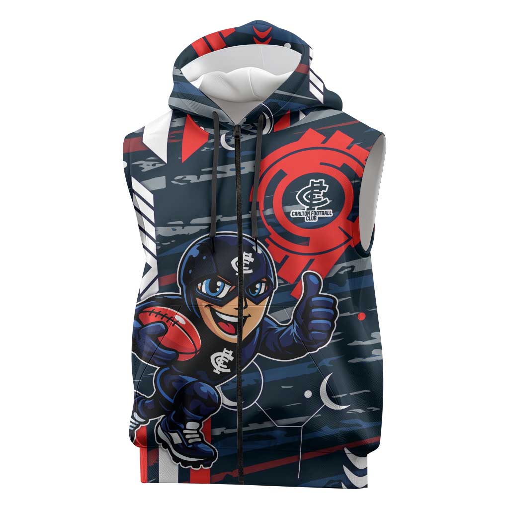 Carlton Football Club Sleeveless Zip Hoodie Mascot Cartoon Football Illustration Style