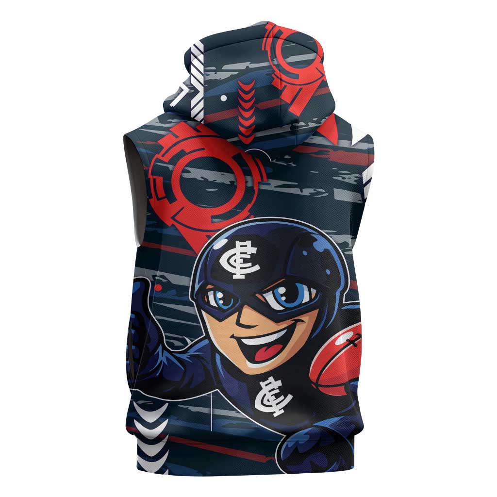 Carlton Football Club Sleeveless Zip Hoodie Mascot Cartoon Football Illustration Style