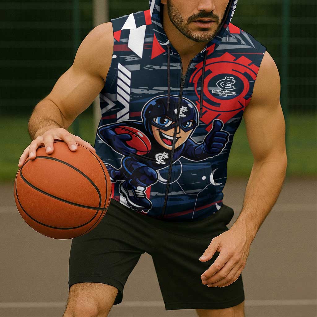 Carlton Football Club Sleeveless Zip Hoodie Mascot Cartoon Football Illustration Style