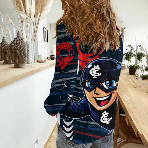 Carlton Football Club Women Casual Shirt Mascot Cartoon Football Illustration Style
