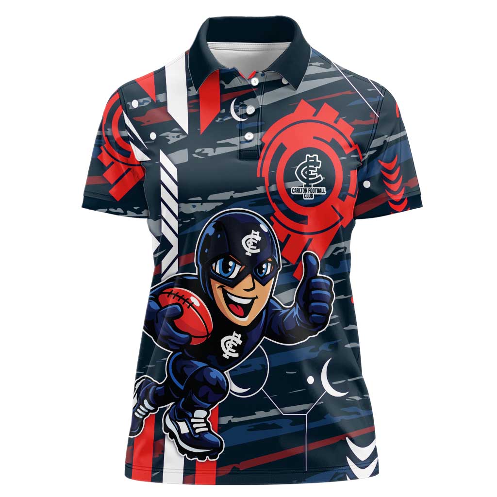 Carlton Football Club Women Polo Shirt Mascot Cartoon Football Illustration Style