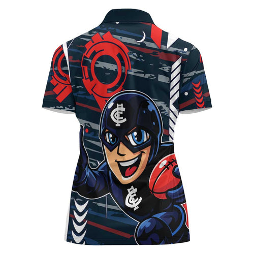 Carlton Football Club Women Polo Shirt Mascot Cartoon Football Illustration Style