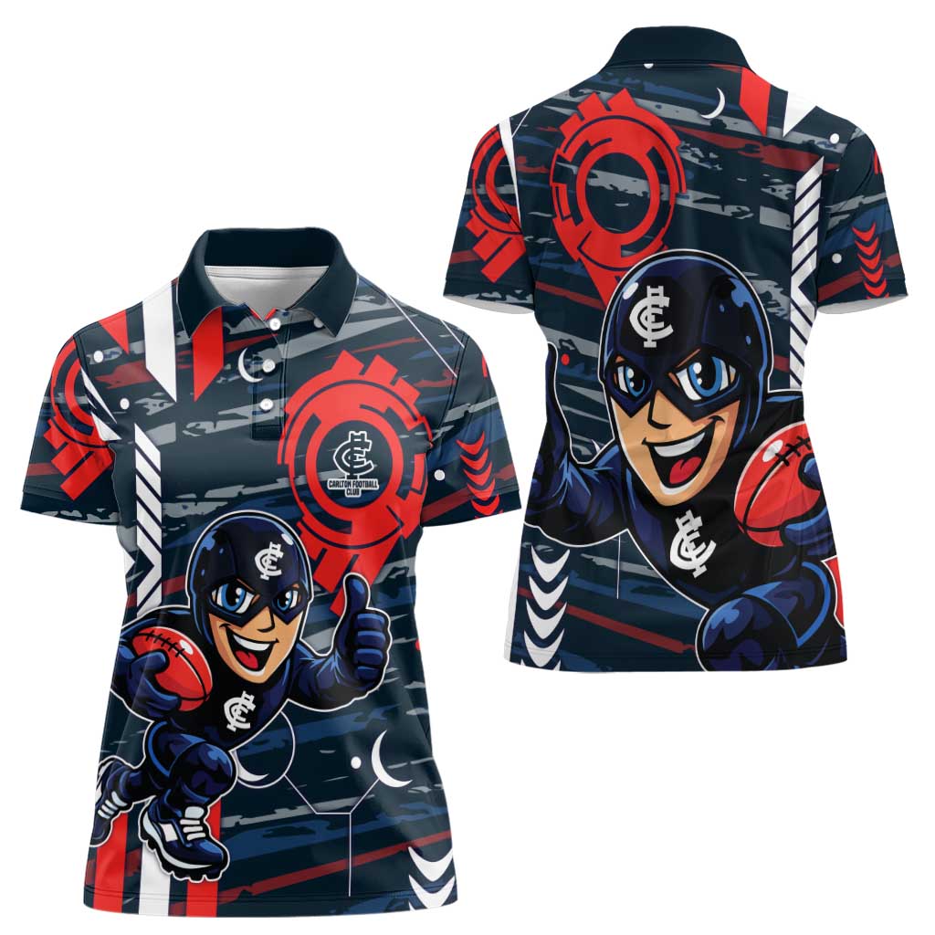 Carlton Football Club Women Polo Shirt Mascot Cartoon Football Illustration Style
