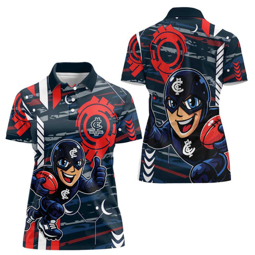 Carlton Football Club Women Polo Shirt Mascot Cartoon Football Illustration Style
