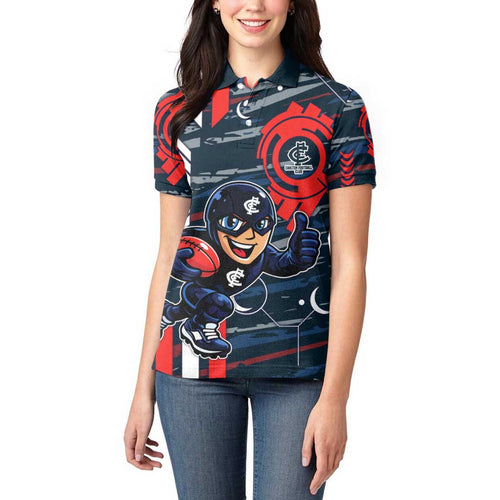 Carlton Football Club Women Polo Shirt Mascot Cartoon Football Illustration Style