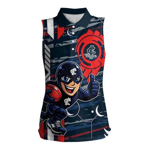 Carlton Football Club Women Sleeveless Polo Shirt Mascot Cartoon Football Illustration Style