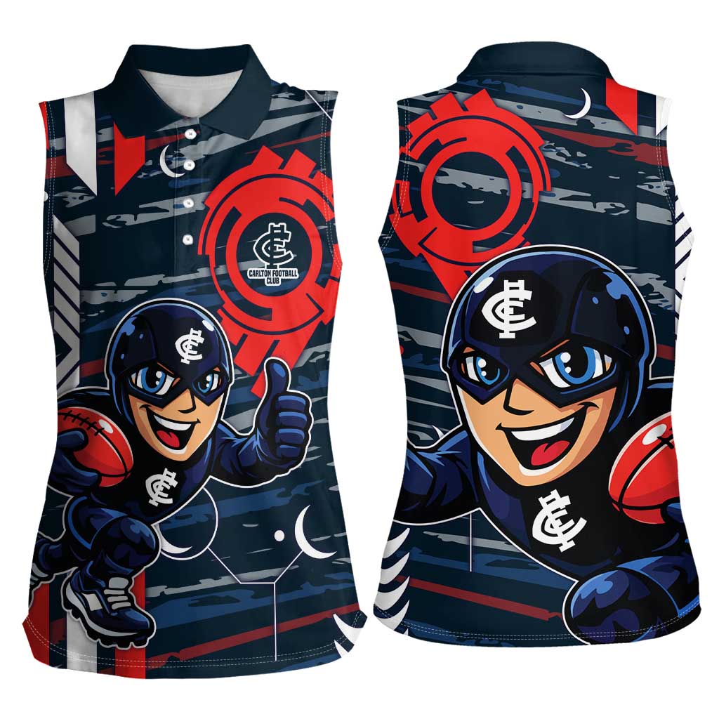 Carlton Football Club Women Sleeveless Polo Shirt Mascot Cartoon Football Illustration Style
