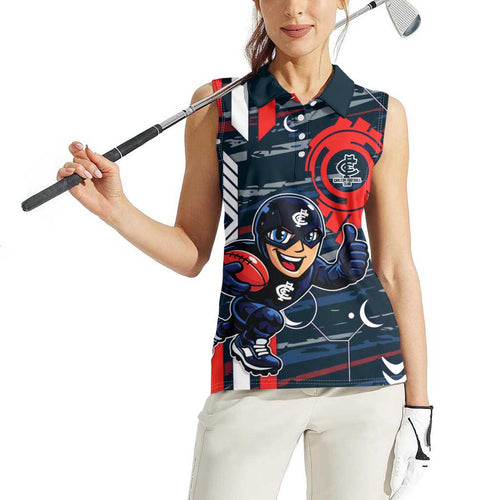 Carlton Football Club Women Sleeveless Polo Shirt Mascot Cartoon Football Illustration Style