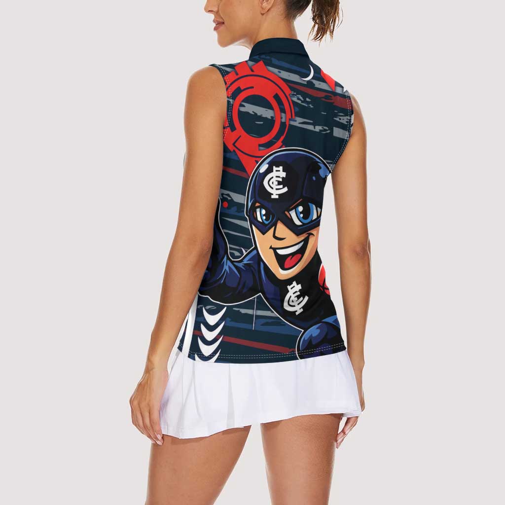Carlton Football Club Women Sleeveless Polo Shirt Mascot Cartoon Football Illustration Style