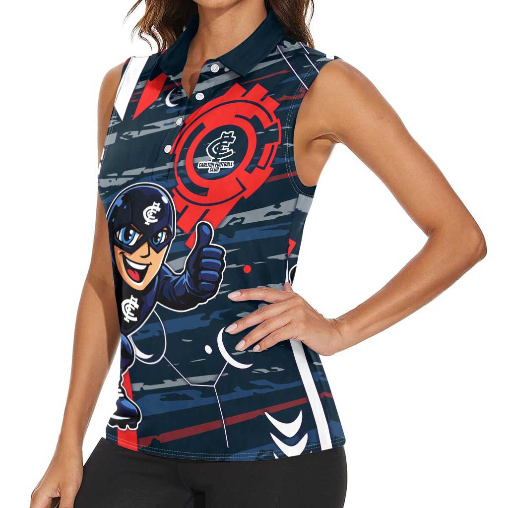 Carlton Football Club Women Sleeveless Polo Shirt Mascot Cartoon Football Illustration Style