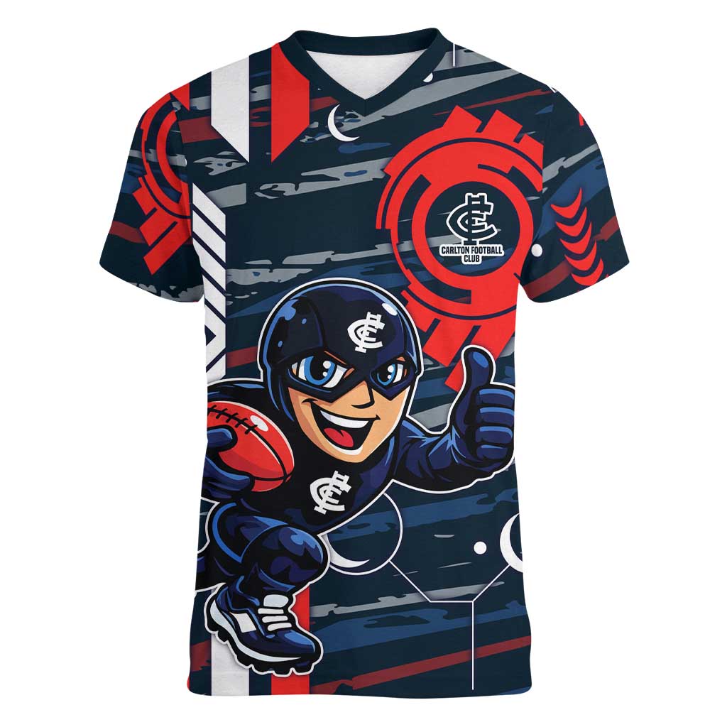Carlton Football Club Women V-Neck T-Shirt Mascot Cartoon Football Illustration Style