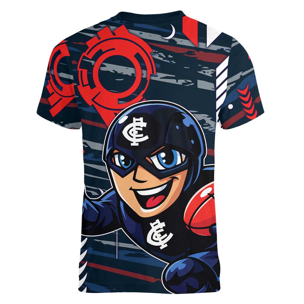 Carlton Football Club Women V-Neck T-Shirt Mascot Cartoon Football Illustration Style