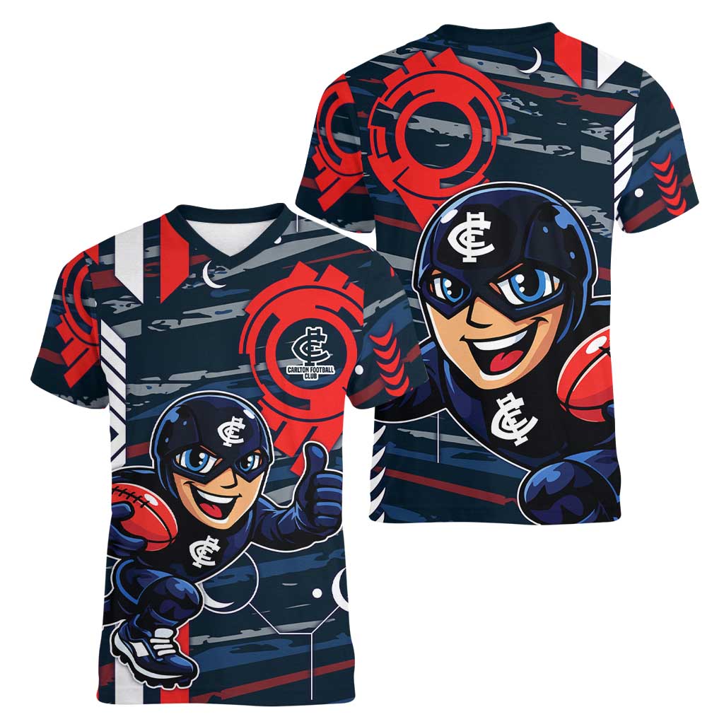 Carlton Football Club Women V-Neck T-Shirt Mascot Cartoon Football Illustration Style