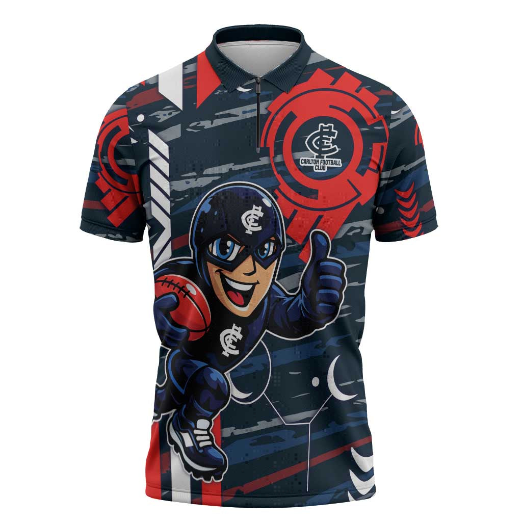 Carlton Football Club Zipper Polo Shirt Mascot Cartoon Football Illustration Style