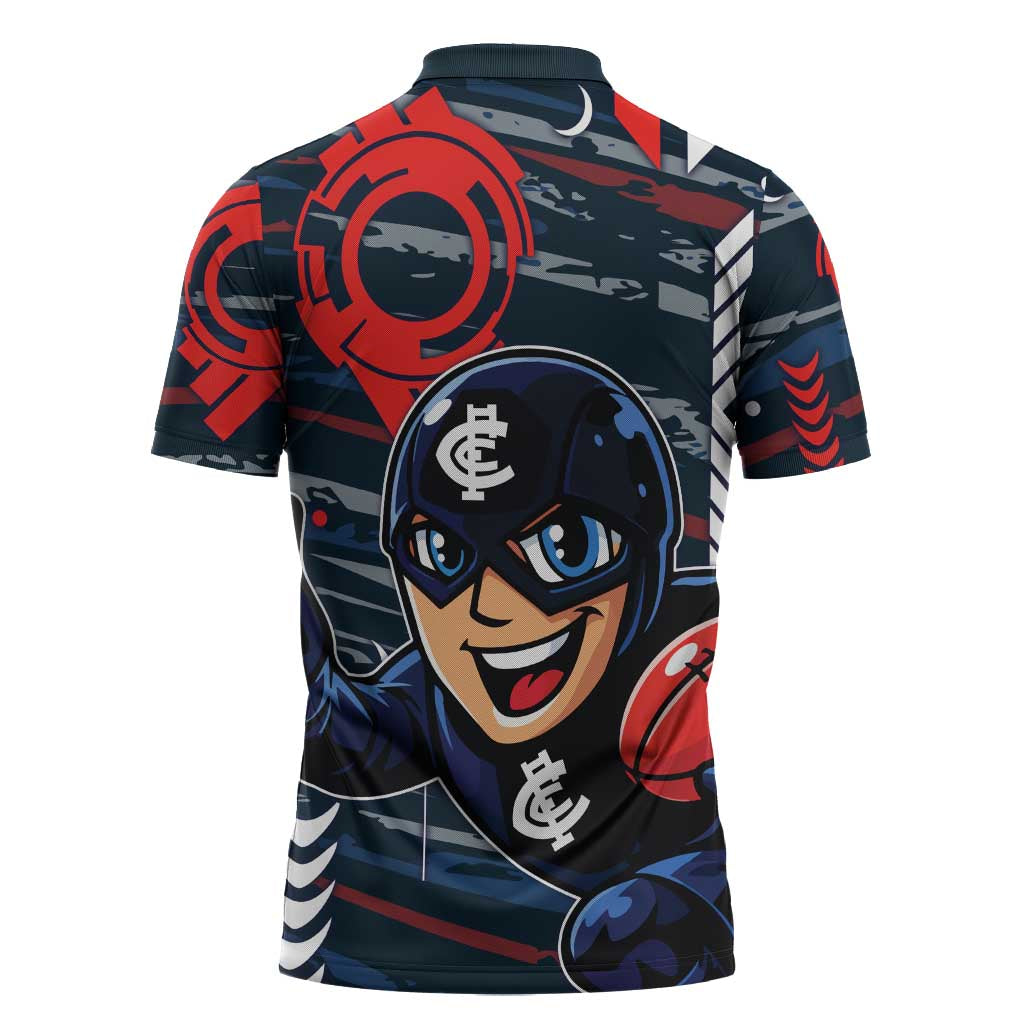 Carlton Football Club Zipper Polo Shirt Mascot Cartoon Football Illustration Style