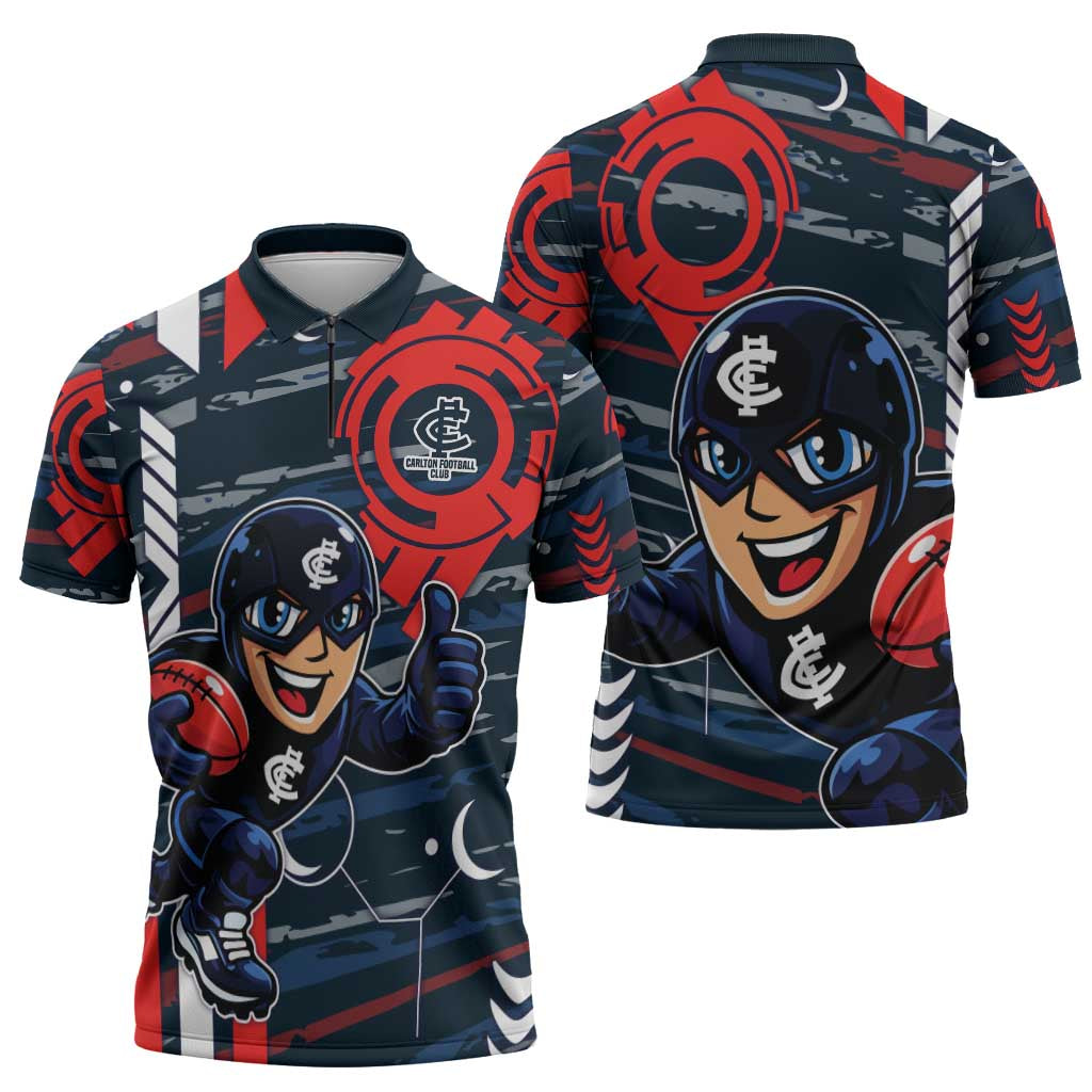Carlton Football Club Zipper Polo Shirt Mascot Cartoon Football Illustration Style