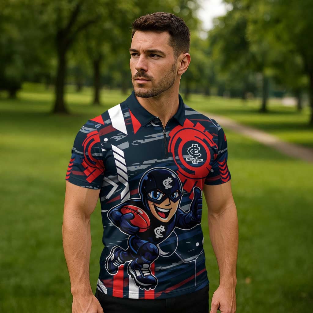 Carlton Football Club Zipper Polo Shirt Mascot Cartoon Football Illustration Style