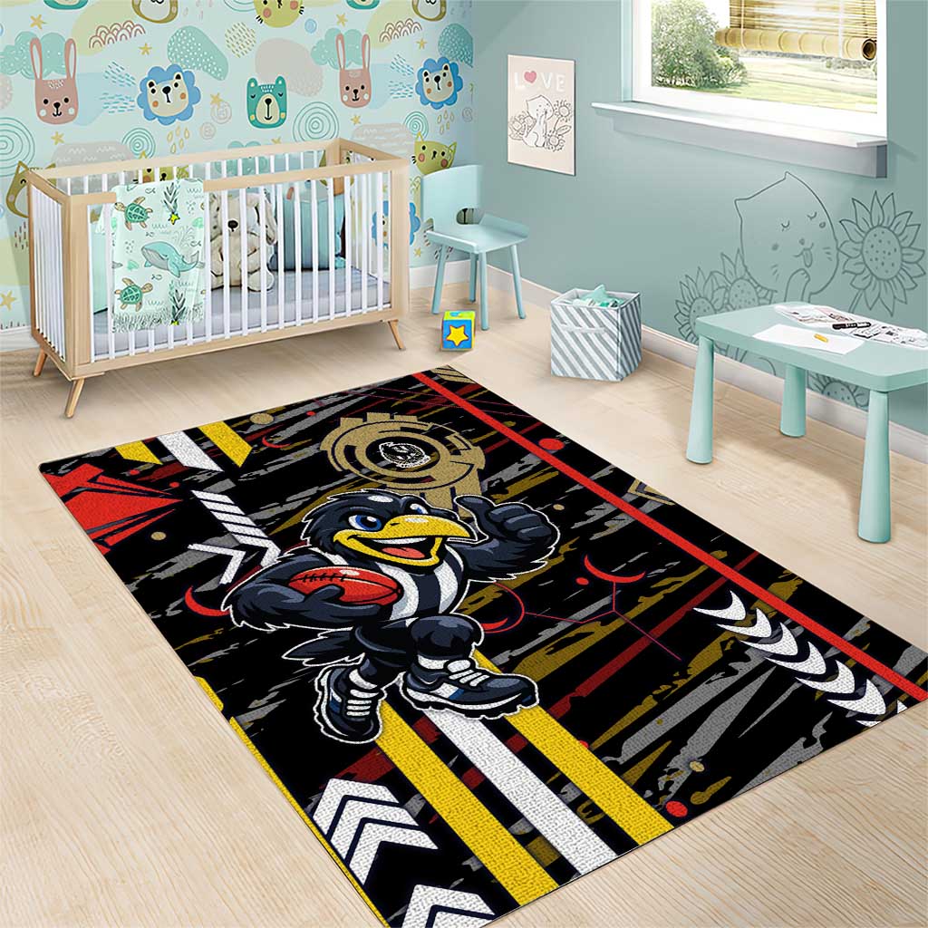 Collingwood Football Club Area Rug Mascot Cartoon Football Illustration Style