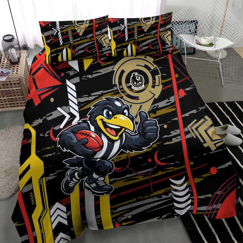 Collingwood Football Club Bedding Set Mascot Cartoon Football Illustration Style