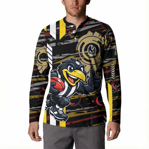 Collingwood Football Club Button Sweatshirt Mascot Cartoon Football Illustration Style