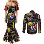 Collingwood Football Club Couples Matching Mermaid Dress and Long Sleeve Button Shirt Mascot Cartoon Football Illustration Style