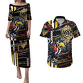 Collingwood Football Club Couples Matching Puletasi and Hawaiian Shirt Mascot Cartoon Football Illustration Style