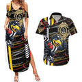 Collingwood Football Club Couples Matching Summer Maxi Dress and Hawaiian Shirt Mascot Cartoon Football Illustration Style