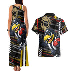 Collingwood Football Club Couples Matching Tank Maxi Dress and Hawaiian Shirt Mascot Cartoon Football Illustration Style