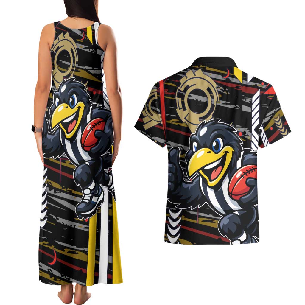 Collingwood Football Club Couples Matching Tank Maxi Dress and Hawaiian Shirt Mascot Cartoon Football Illustration Style