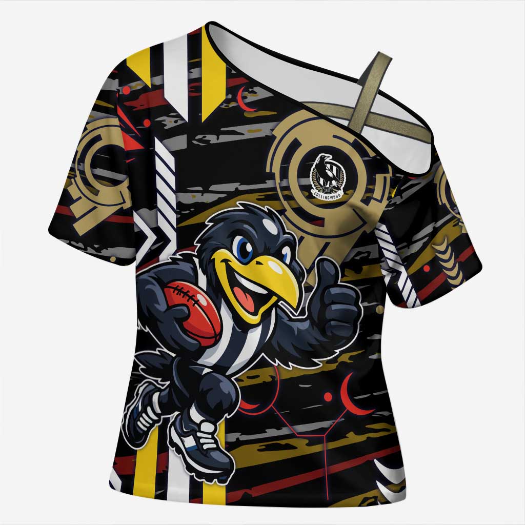 Collingwood Football Club Cross Shoulder Shirt Mascot Cartoon Football Illustration Style