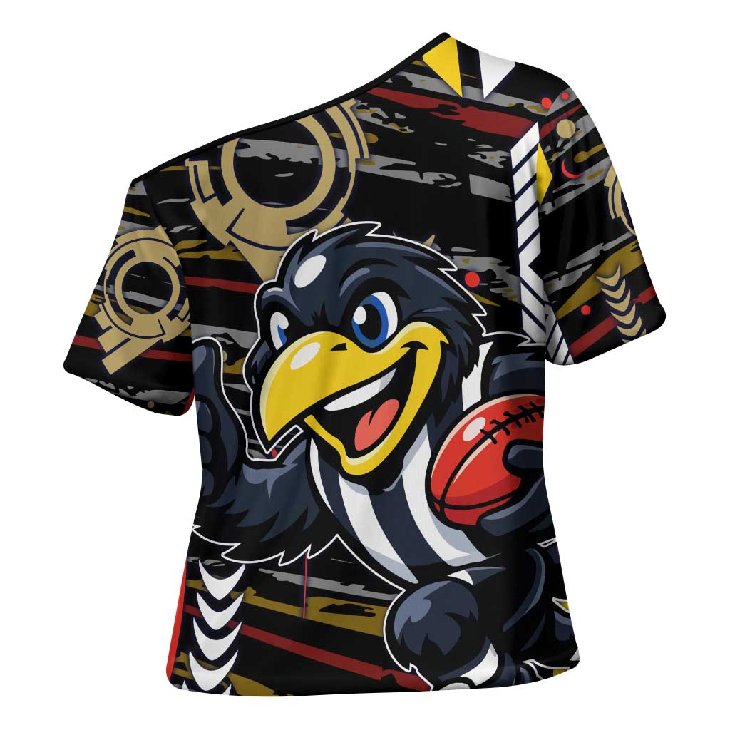 Collingwood Football Club Cross Shoulder Shirt Mascot Cartoon Football Illustration Style