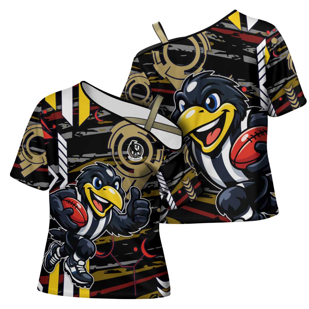 Collingwood Football Club Cross Shoulder Shirt Mascot Cartoon Football Illustration Style