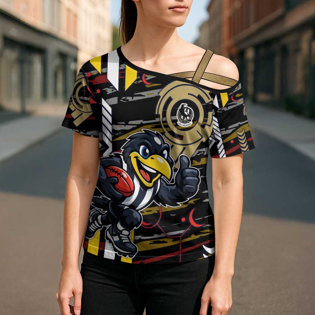 Collingwood Football Club Cross Shoulder Shirt Mascot Cartoon Football Illustration Style
